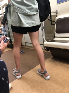 Cute Teen Blonde in Sandals And Shorts Subway Train Creepshots