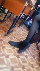 Legs in Flats and Black Pantyhose Candid