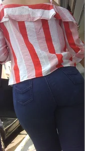 Lady walking in tight jeans with a big booty and slight vpl