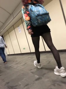 Cute Girl in Black Pantyhose with Hot Legs Subway Candid Photos