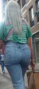 Blonde girl wearing blue jeans with a great ass street creepshots