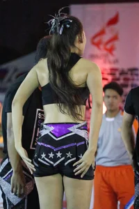 Bunch of athletic Thai cheerleaders at a competition