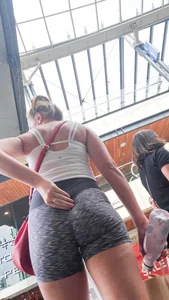 Tight gym shorts showing a fantastic blonde ass