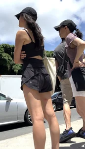 Skinny Chinese in lululemon shorts, leggy
