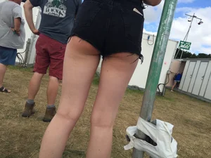 Hot candid teens in shorts at the countryside festival, amazing set of creepshots