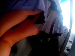 Car Upskirt Creepshot - Black Panties and Hot Skinny Legs