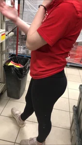 Sexy Canadian employee with glasses in tight leggings showing her awesome ass