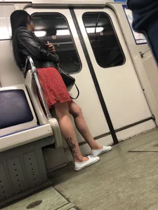 Nice Thin Tattooed Legs Candid Photos - Hot Girl on the Subway Station