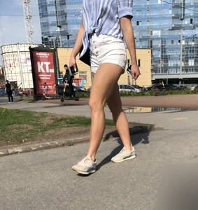 Girl With Awesome Muscular Body in White Shorts Street Creepshots Gallery