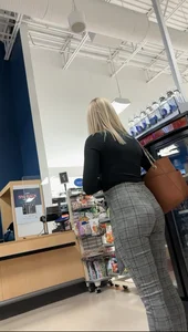 Bubble Blonde MILF Plaid Dress Pants Busted *Twice*