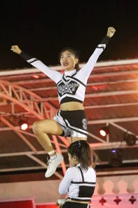 Bunch of athletic Thai cheerleaders at a competition