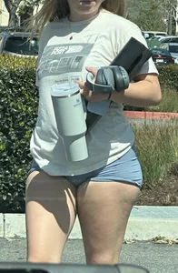 Blonde Pawg college chick in short tight legging shorts