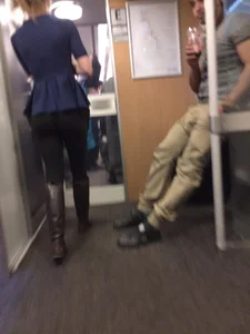 Candid petite blonde in leggings