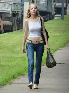 Braless blonde with nice tits