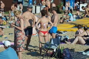 Hot Girl in Red Swimsuit Beach Creepshots Gallery