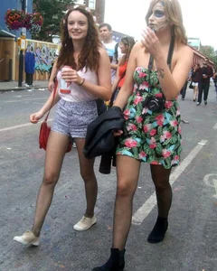 Girls with Hot Legs in Pantyhose Street Halloween Creepshot
