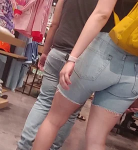 Nerdy teen slut with tight ass in jean shorts