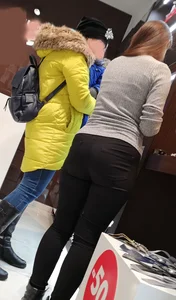 Big booty employee in tight black jeans with slight vpl