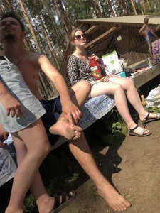 Nice Girl in Sandals And Shorts Nature Park Creepshots