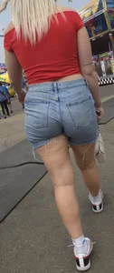 Blonde Pawg filling in her Jean Shorts +VID