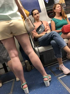 Hot Milf in Shorts and High Heel Sandals with Nice Legs - Subway Train Creepshot