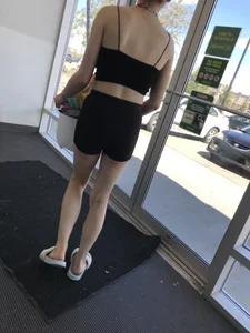 Slim teen with huge tits out shopping with mom