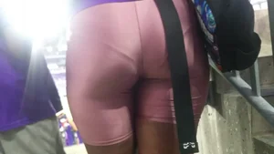 Ebony big booty milf in spandex shorts with vpl