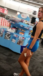 Teen in blue spandex shorts