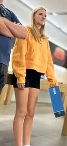 Cute blonde in black booty shorts
