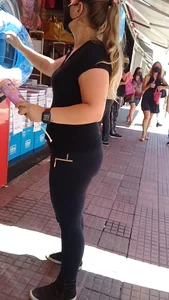 Big booty Latina milf in see through leggings showing her thong (part 1)