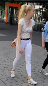 Hot Candid Blonde in Tight White Pants Street Creepshots, Sexy Booty And Legs