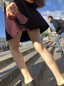 Ginger Girl in a Skirt With Hot Skinny Legs Walking Up the Stairs Street Creepshots