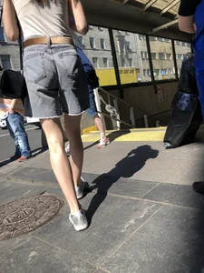 Hot skinny chick in shorts, very thin legs