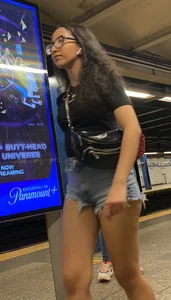 Teen with beautiful legs on the train
