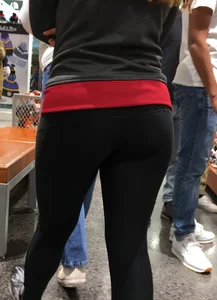 Pretty girl shopping with boyfriend in leggings with a nice ass