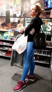 Milf with a nice ass in tight blue leggings at Dick's