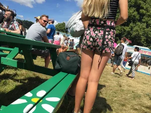 Hot candid teens in shorts at the countryside festival, amazing set of creepshots