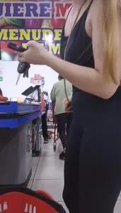 Blonde girl in a black bodysuit with an incredible body and perfect ass [OC]