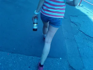 Slim Legs of a Young Candid Girl in Denim Shorts Street Creepshots, Flat Booty