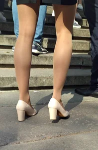 Legs in Pantyhose High Heels Street Closeup Creepshot