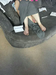 Barefoot Candid Girl in Panties Sitting on the Couch Wrapped in a Plaid Home Creepshot