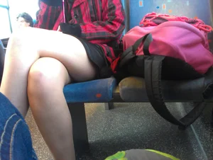 Hot Girl in a Skirt with Crossed Legs Bus Creepshot Closeup