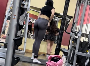Latina pulls her leggings up then bends over for me