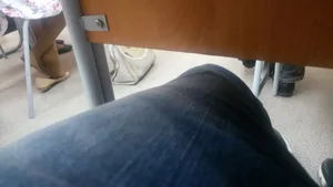 College Teen's Feet in Pantyhose in the Class - Flats Dangle Photo