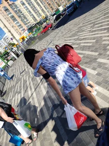 Milf in a Dress with Hot Legs Crosswalk Candid Photos