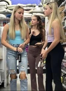 Group of hot teens wearing tight pants and jeans at the store creepshots