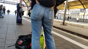 Tight Jeans at the Trainstation + Bending Over