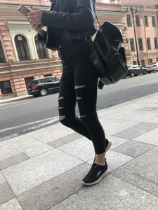 Candid Legs in Black Torn Skinny Jeans Street Creepshots