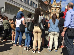 Couple of nice jeans asses out shopping