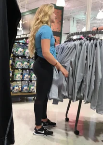 Sport store employees in leggings with amazing thick asses